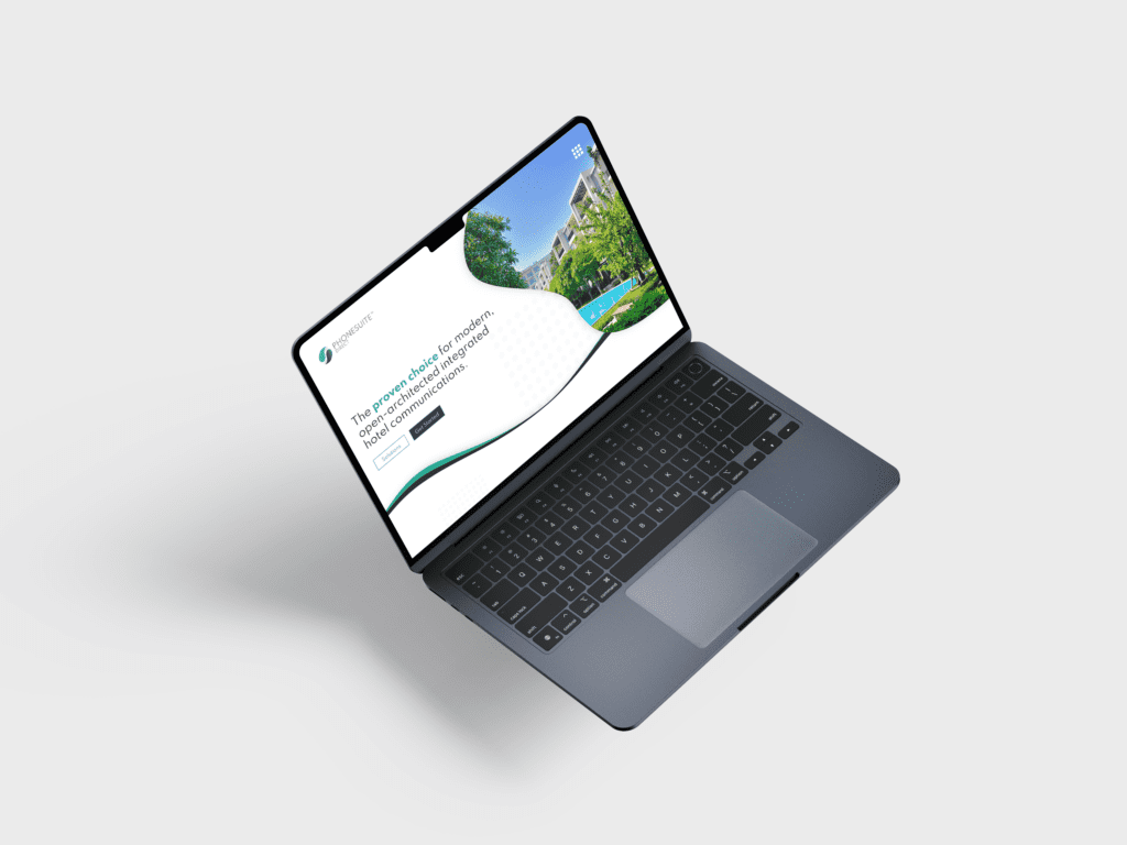 Laptop showing a website page for phone system products