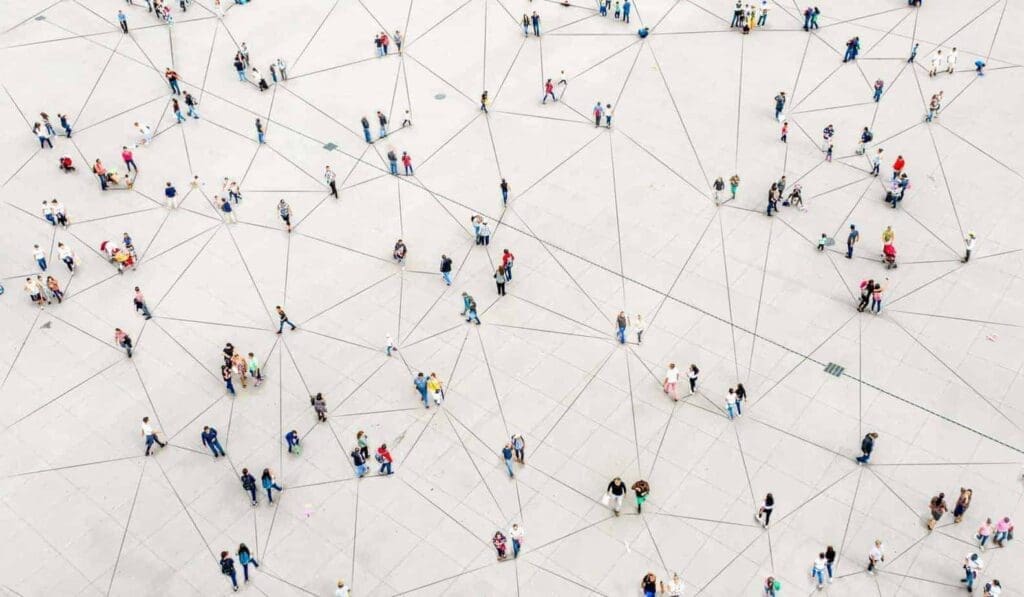 birds-eye-view of people walking