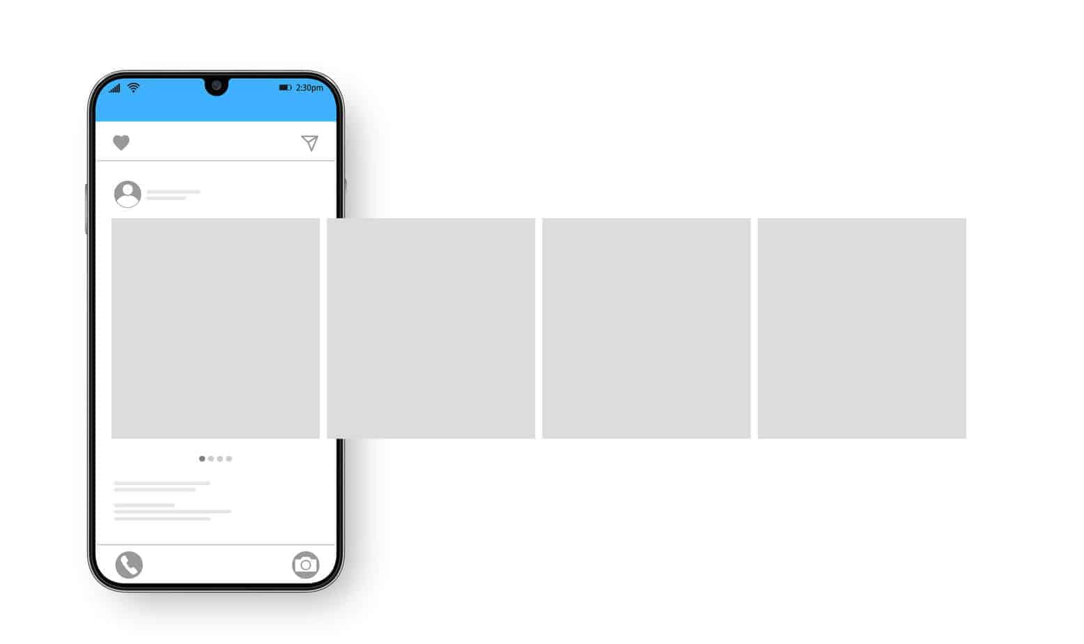 Smartphone with carousel interface post on social network. Social media design concept. Vector illustration.