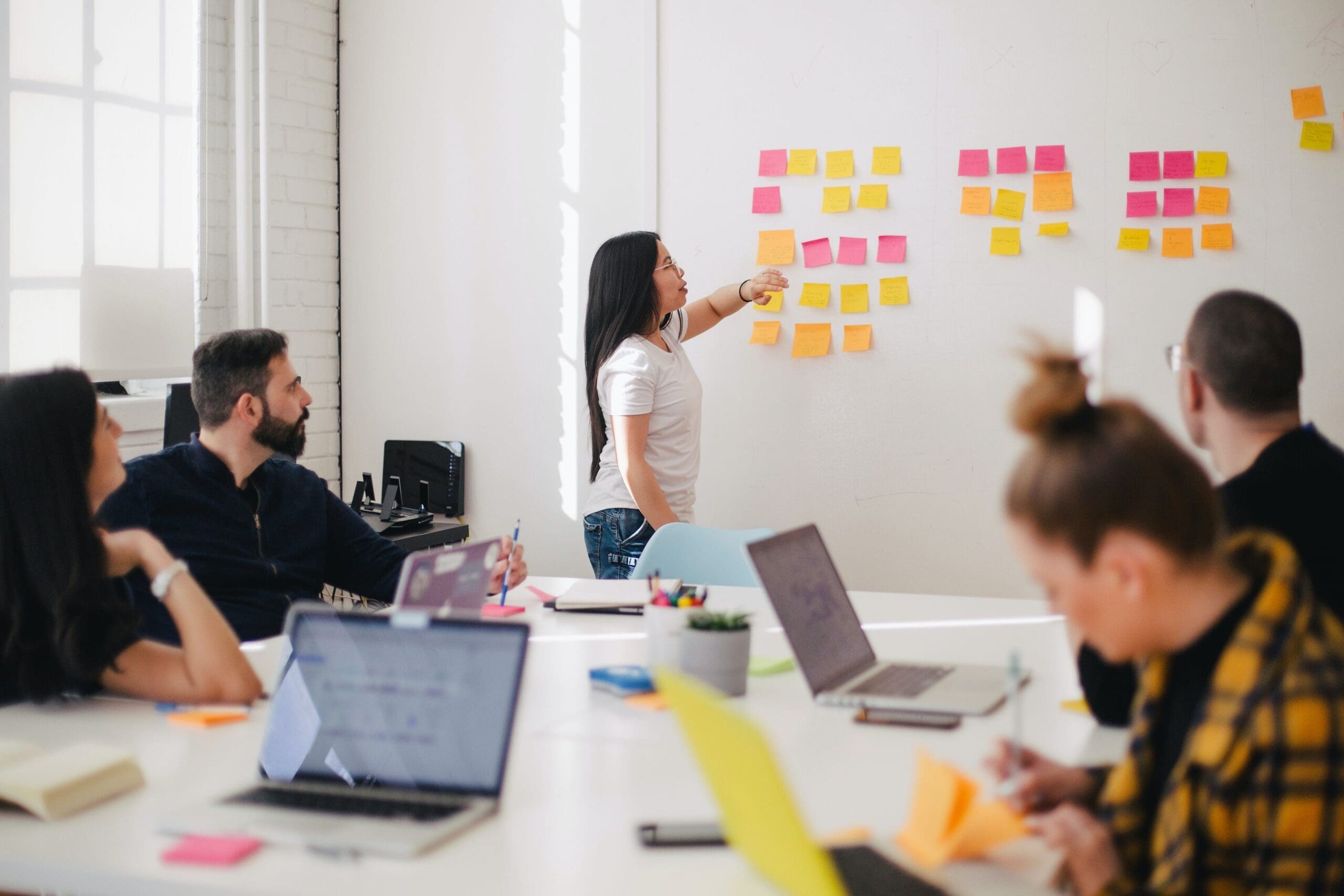 Group of people working at a whiteboard